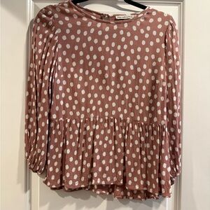 Abercrombie and Fitch Polka Dot Peplum Long-Sleeve Top - Mauve/White